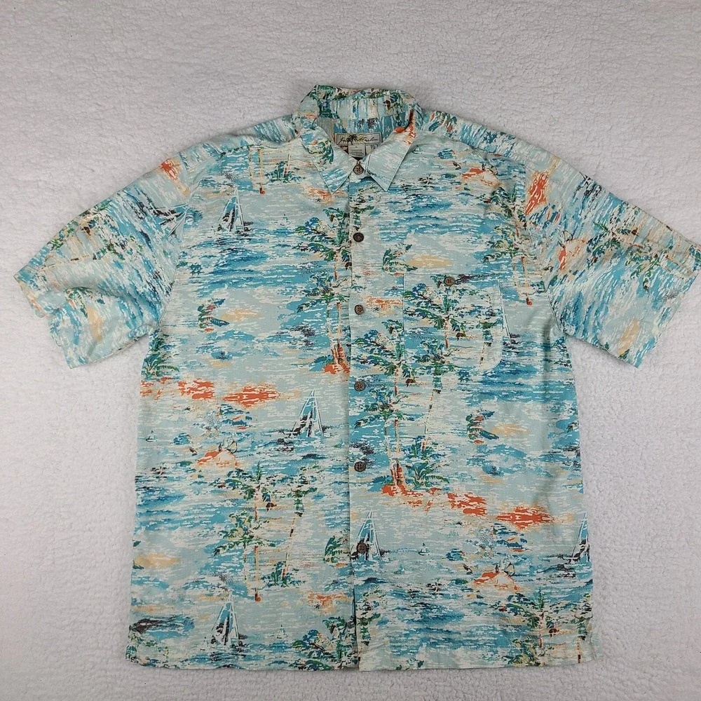 Joe Marlin Shirt Mens XL Multi Color‎ Island Hawaiian Button Up Cotton Rayon